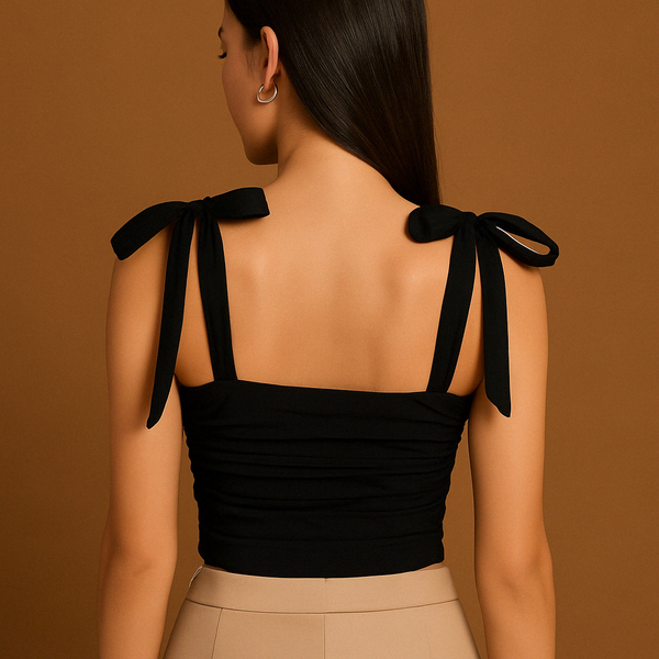 Tie Shoulder Ruched Crop Top