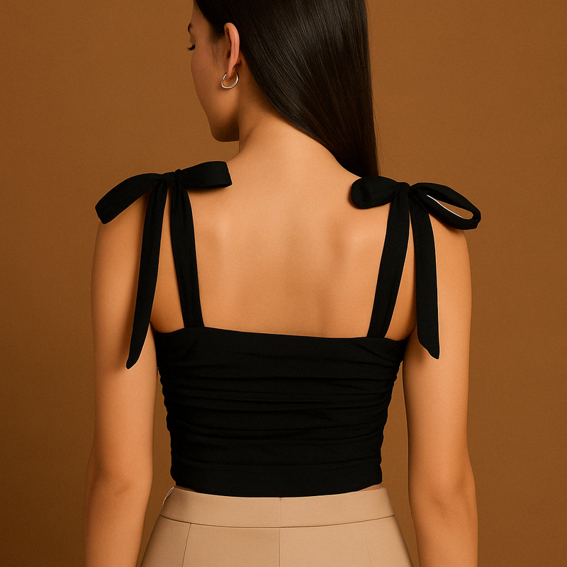 Tie Shoulder Ruched Crop Top