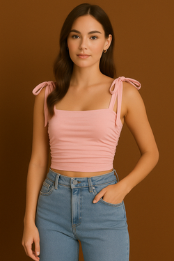 Tie Shoulder Ruched Crop Top